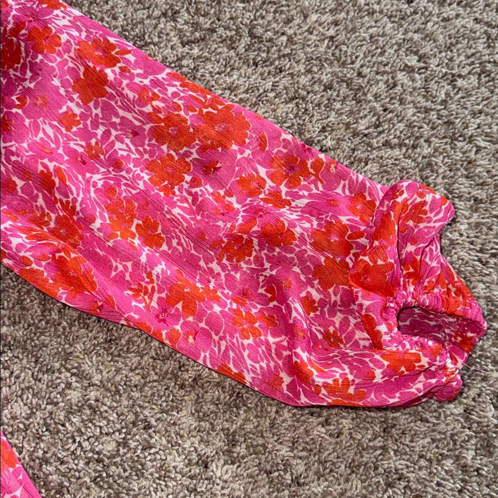 Aakaa pink and orange floral long sleeve mini dress size large - Picture 3 of 6